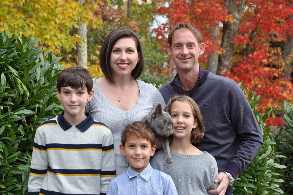 Vanessa, Devin, and their children, Hudson (10), Sienna (8), and Harrison (6).